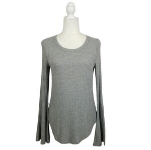 Chaser heather gray waffle ribbed knit long bell sleeve top NWT women's size M